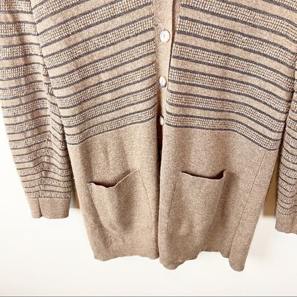 Escada Brown‎ Metallic Thread Cashmere Blend Pocket Cardigan Size Medium - Picture 3 of 9